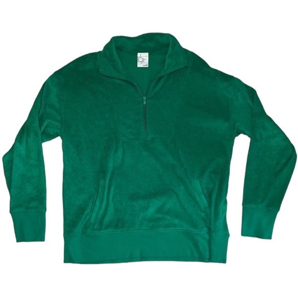 Aerie Offline Oversized Green Terry quarter zip pullover sweatshirt - Picture 1 of 5